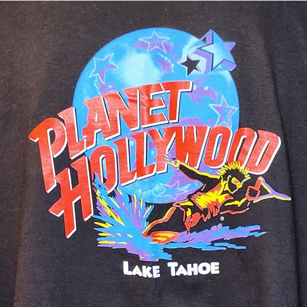VTG 90s Planet Hollywood Lake Tahoe Water Skier T Shirt XL Black USA Graphic Tee